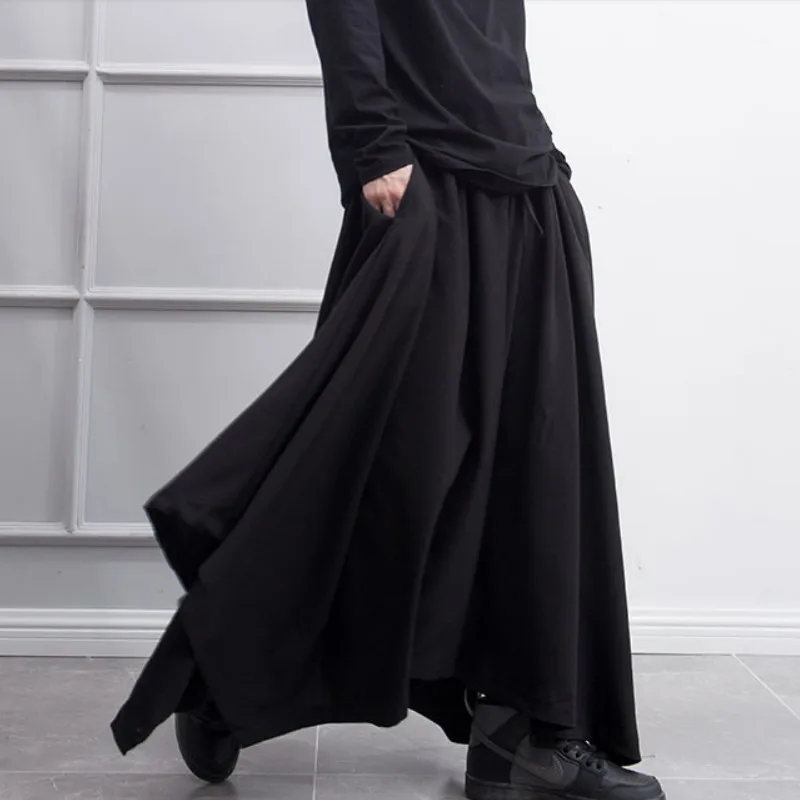 Men's pants summer casual nine minute pants culottes men wide leg pants hip hop fashion stage wear Japanese yamamoto style