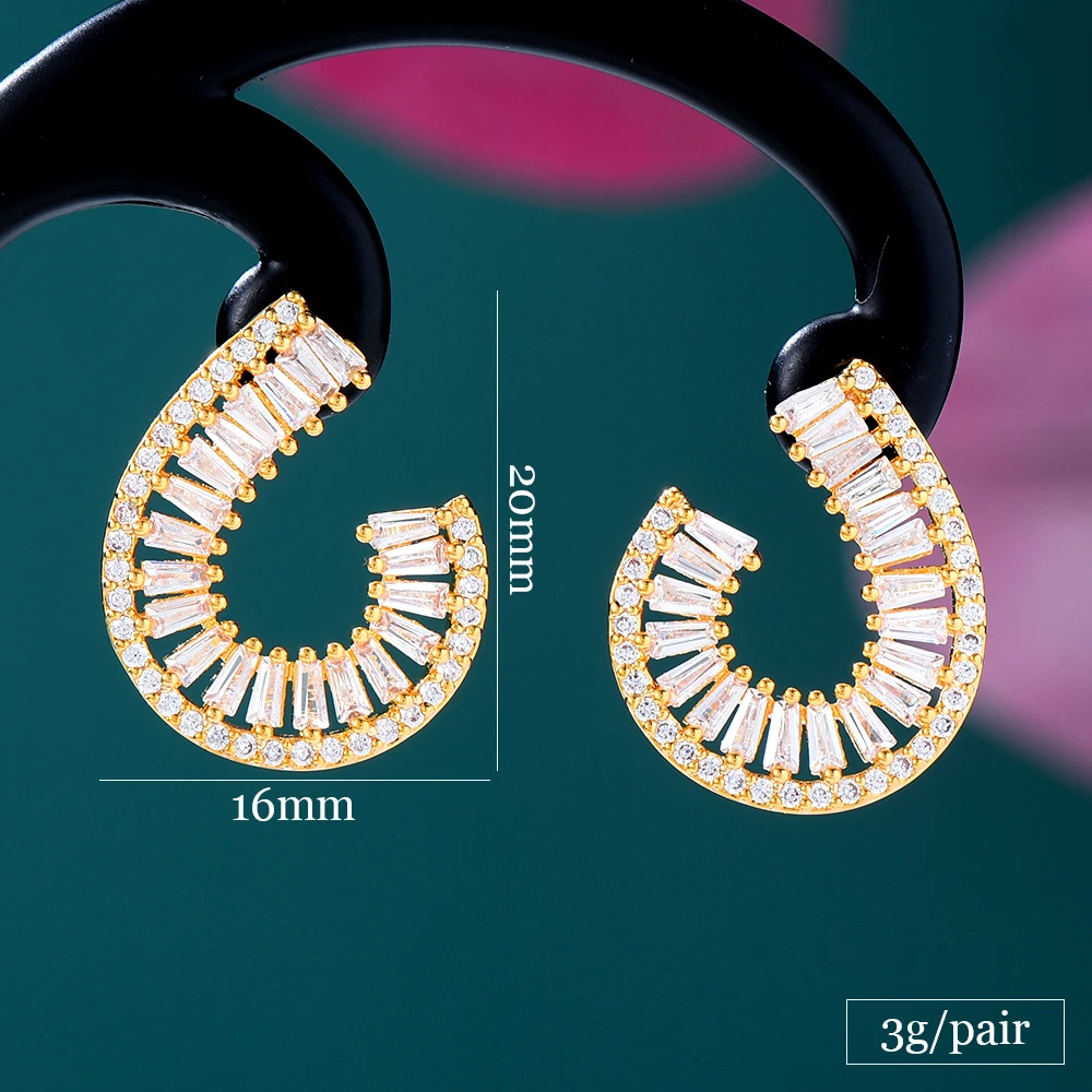 Siscathy New Full Zirconia Hollow Geometry Arc Stud Earrings For Women Fashion Elegant Crystal Earring Jewelry Party Accessories