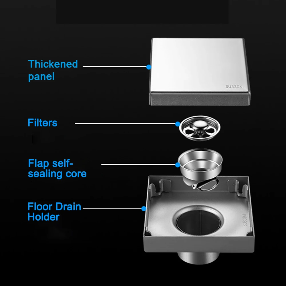 Imagem -02 - Invisible Square Floor Drain para Banheiro Waste Filter Anti-odor Shower Drain Filtro Acessórios de Cozinha 10 cm 11 cm 12 cm 15cm