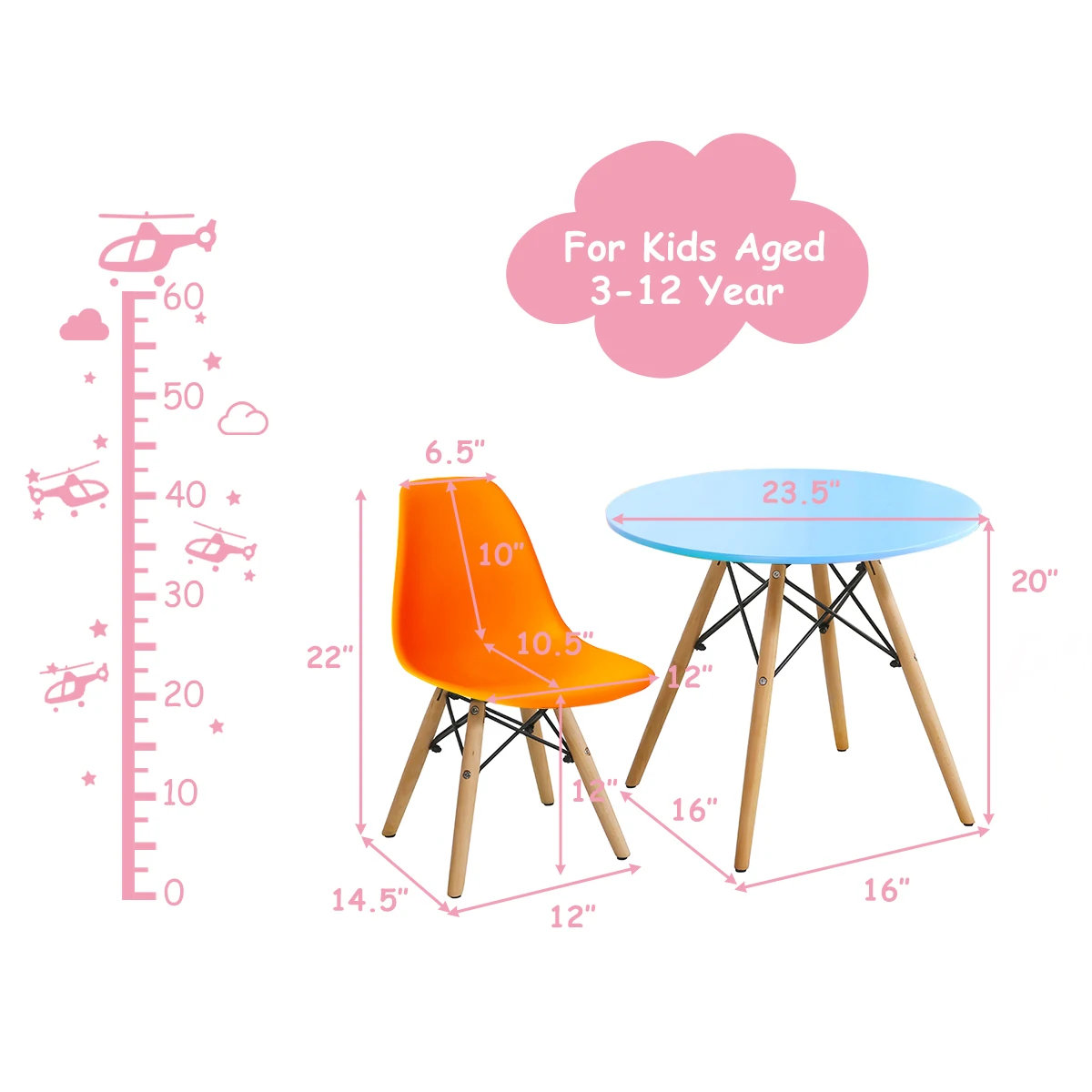 Set tavolo e sedia per bambini tavolo da gioco da pranzo Mid-Century semplice con 4 sedie per bambini