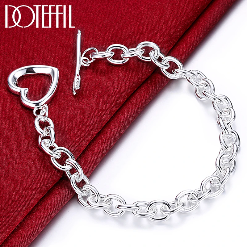 DOTEFFIL 925 Sterling Silver Arrow Heart Bracelet Chain For Women Wedding Engagement Party Jewelry