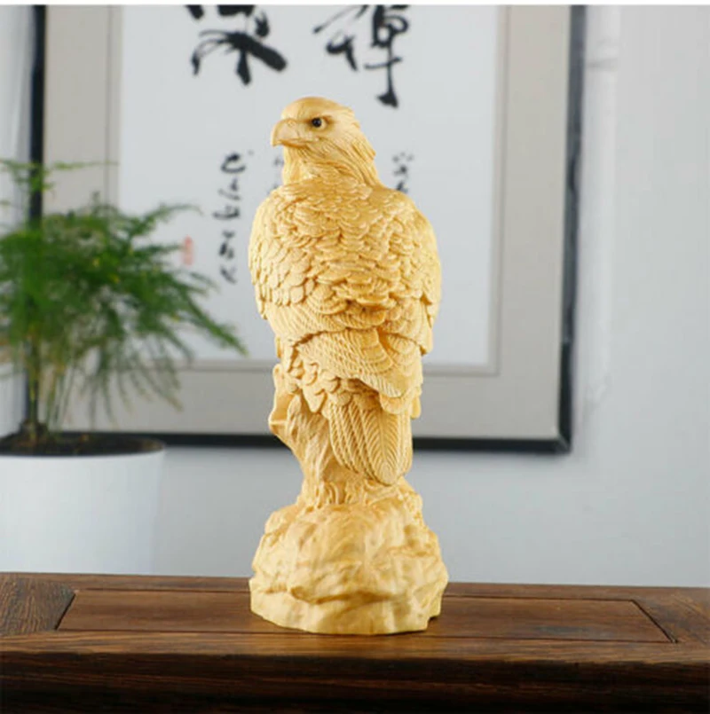 JM015 - 12 x 4.2 x 6 CM Hand Carved Boxwood Figurine Carving  - Eagle