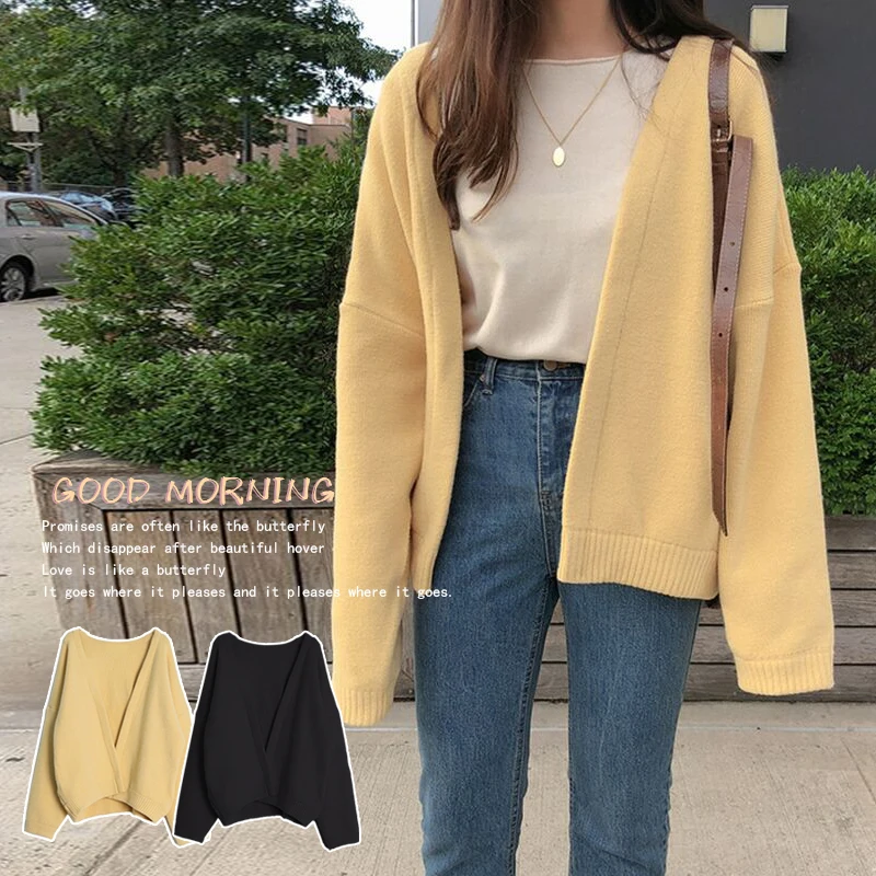 2021 Autumn Winter Women Sweater Cardigans Oversize coat V neck Knit Cardigans jacket Outwear Chic Tops knitted Jumper jacket