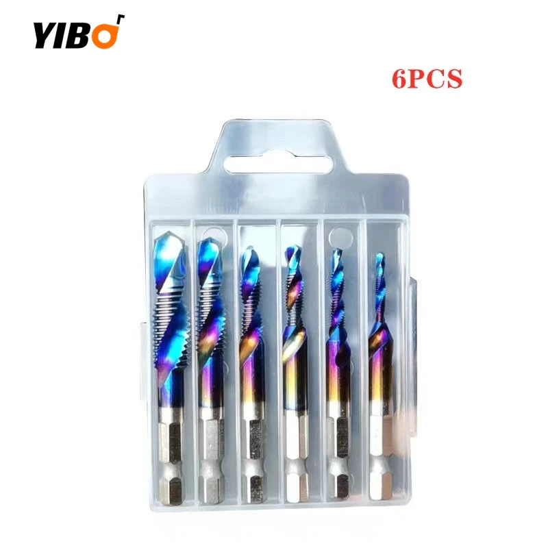 6PCS/Set HSS Drilling Tap Bits Thread Screw Tools Machine Taps M3-M10 Tap Drill Bits Shank Titanium Coated