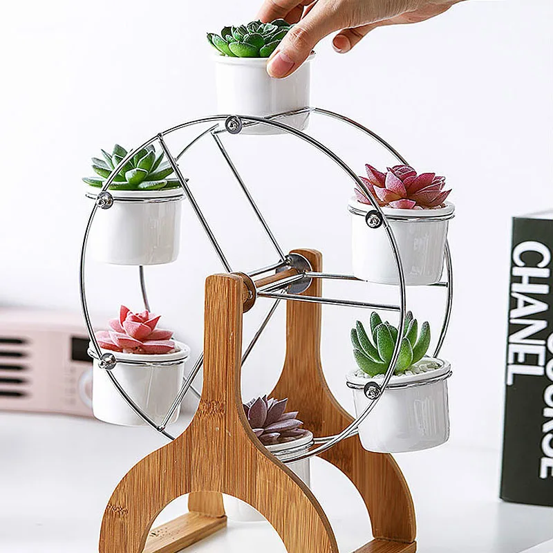 

Succulents Ceramic Potted Desktop Can Rotate Ferris Wheel Flower Pot Creative Decoration Office Flower Container lettre en bois