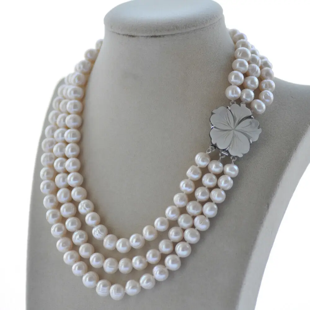 

3row 18" 8-9mm White Round Freshwater Pearl Necklace