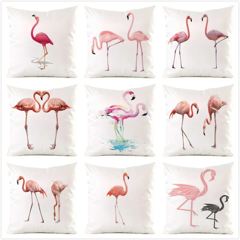 

Flamingo Printed Decor Cushion Cover for Couch PLA Cool Fiber Polyester Throw Pillow Cover Beautiful Animals Pillow Case 45x45cm