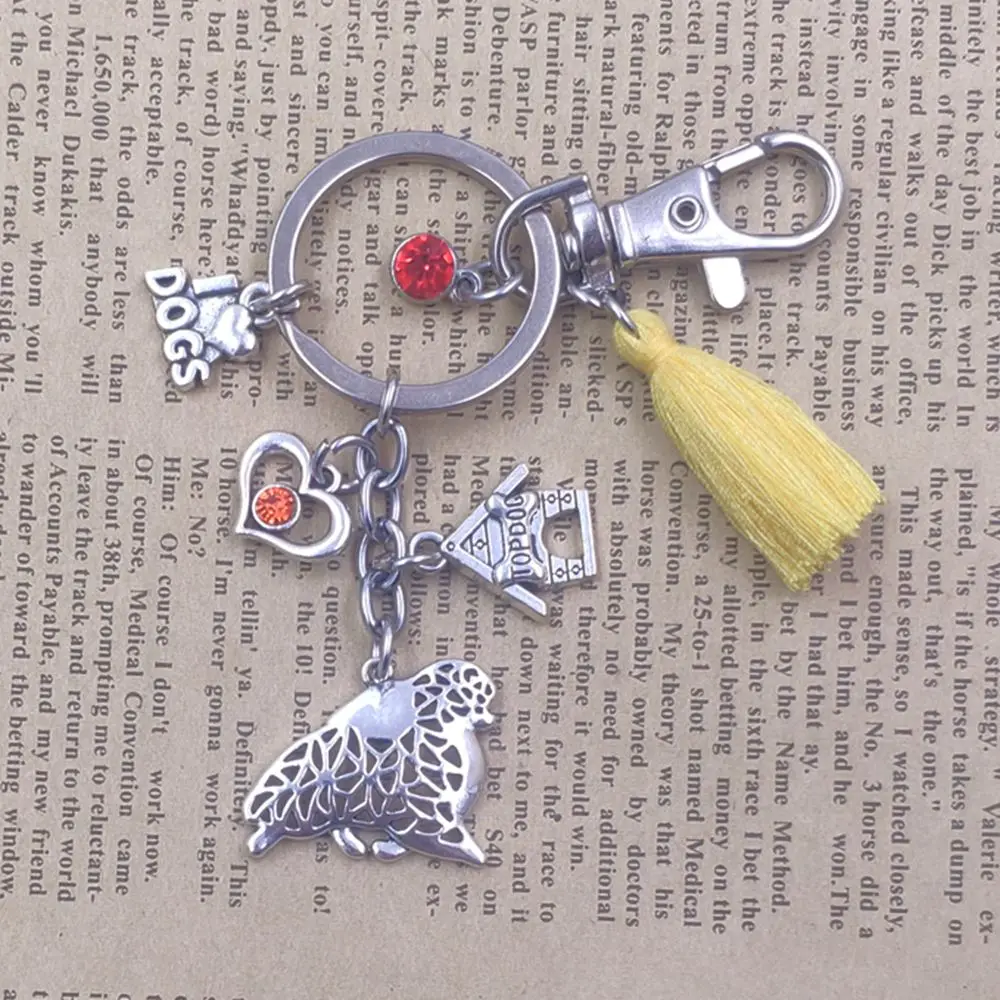 Pomeranian Dog Animal Classic New Keychain Key Ring Pet Tassels Vintage Silver Color Women Men Jewelry Party Gift K026-28-29