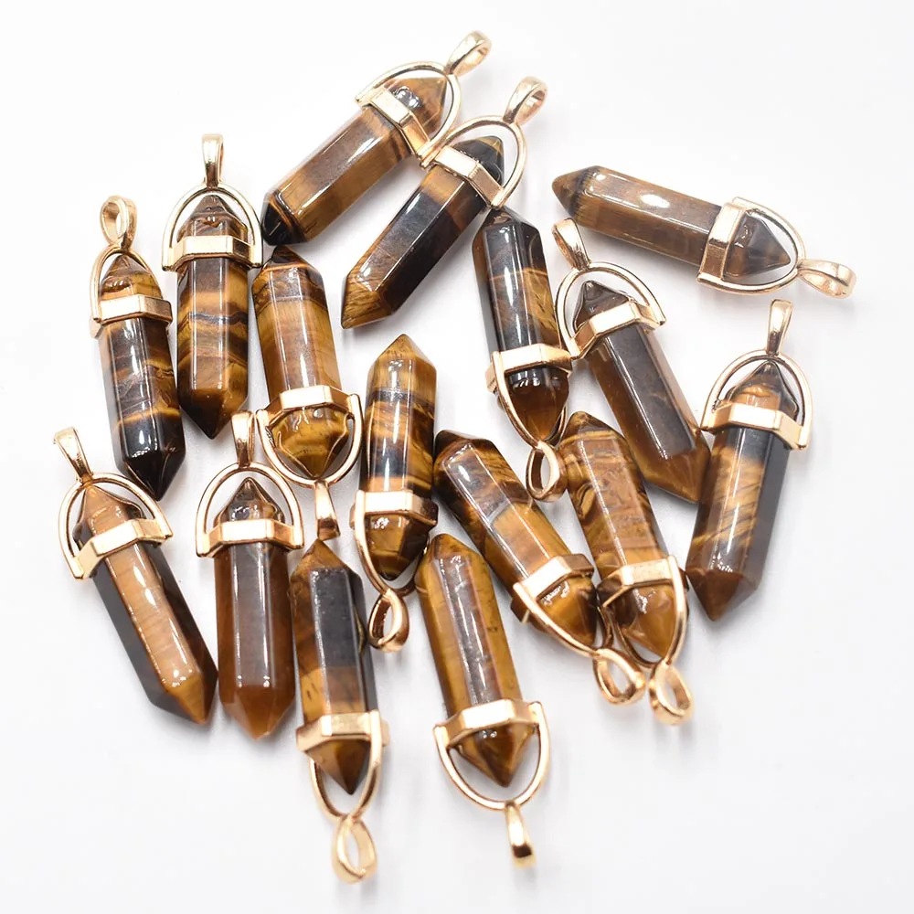 Mode-Bestseller: Naturstein-Mischanhänger, hexagonale Heilungs-Reiki-Anhänger für die Schmuckherstellung, 24 Stück/Lot, Großhandel – Detail 2