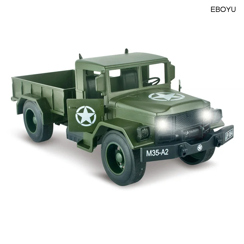 

EBOYU 1:20 Pull and Go Mini Truck Diecast Military Classic Truck Army Cars Toy Retro Metal Collection Transport Vehicle 12002E