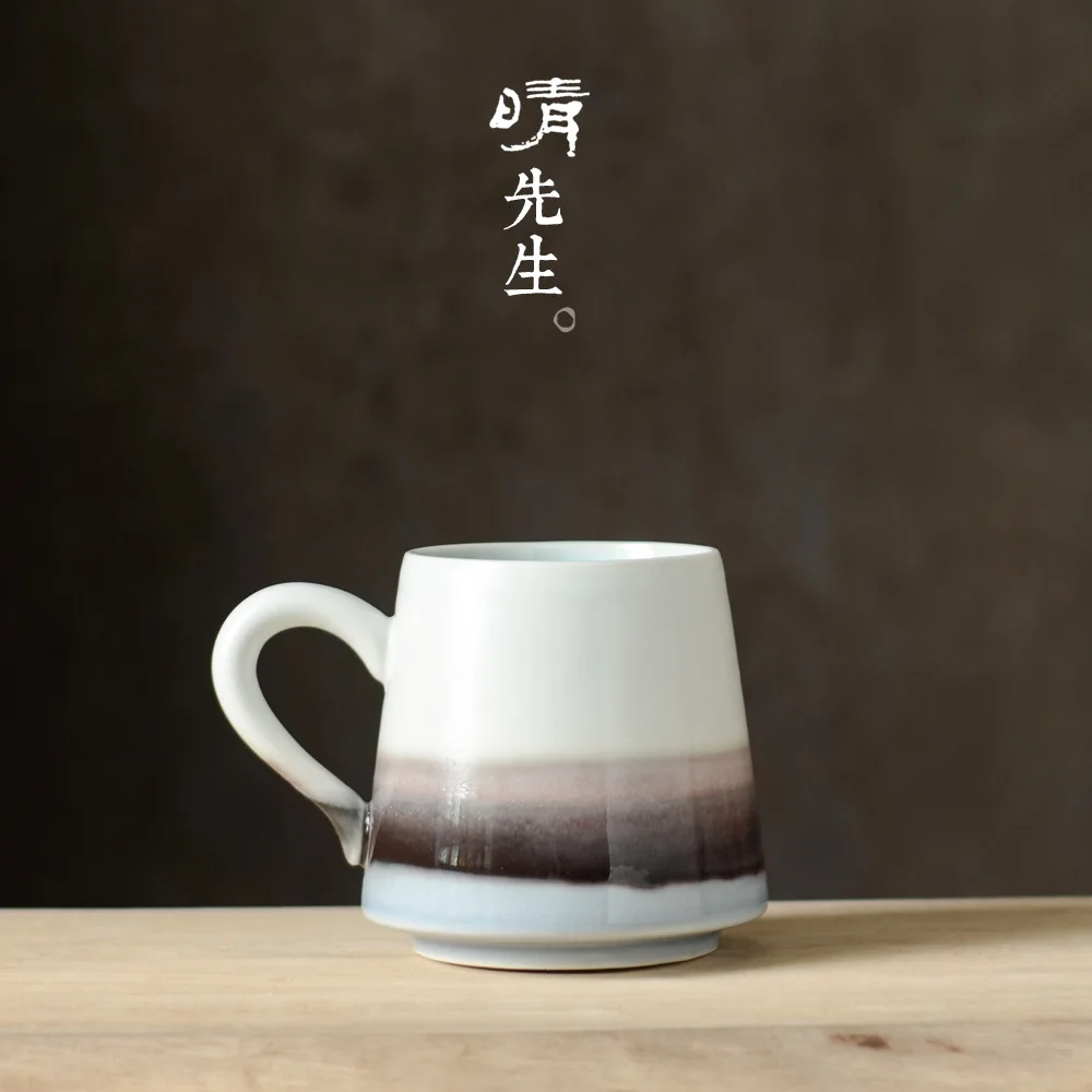 Jingdezhen Hand-Painted Simple Chinese-Style Cup Ceramic Coffee Cup Hipster Elegant Tea Cup Mug Flowing Glaze