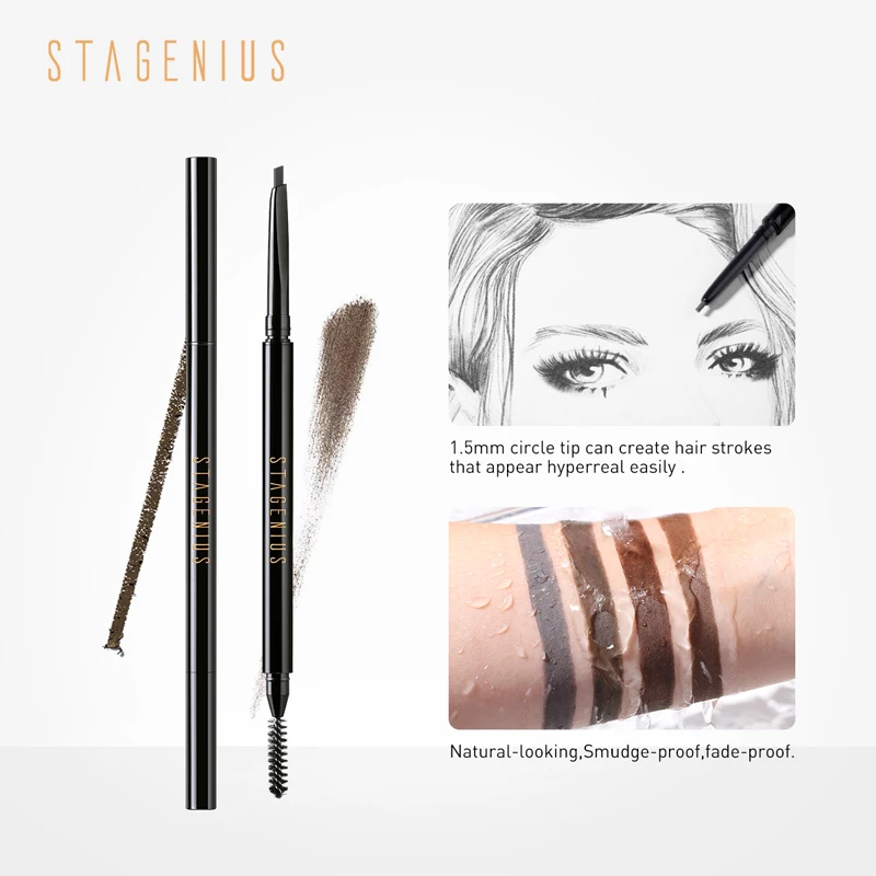 STAGENIUS Superfine Eyebrow Pencil Waterproof Long Lasting Triangular Tip Natural Brown Brows Beauty Makeup Eye Brow Pen