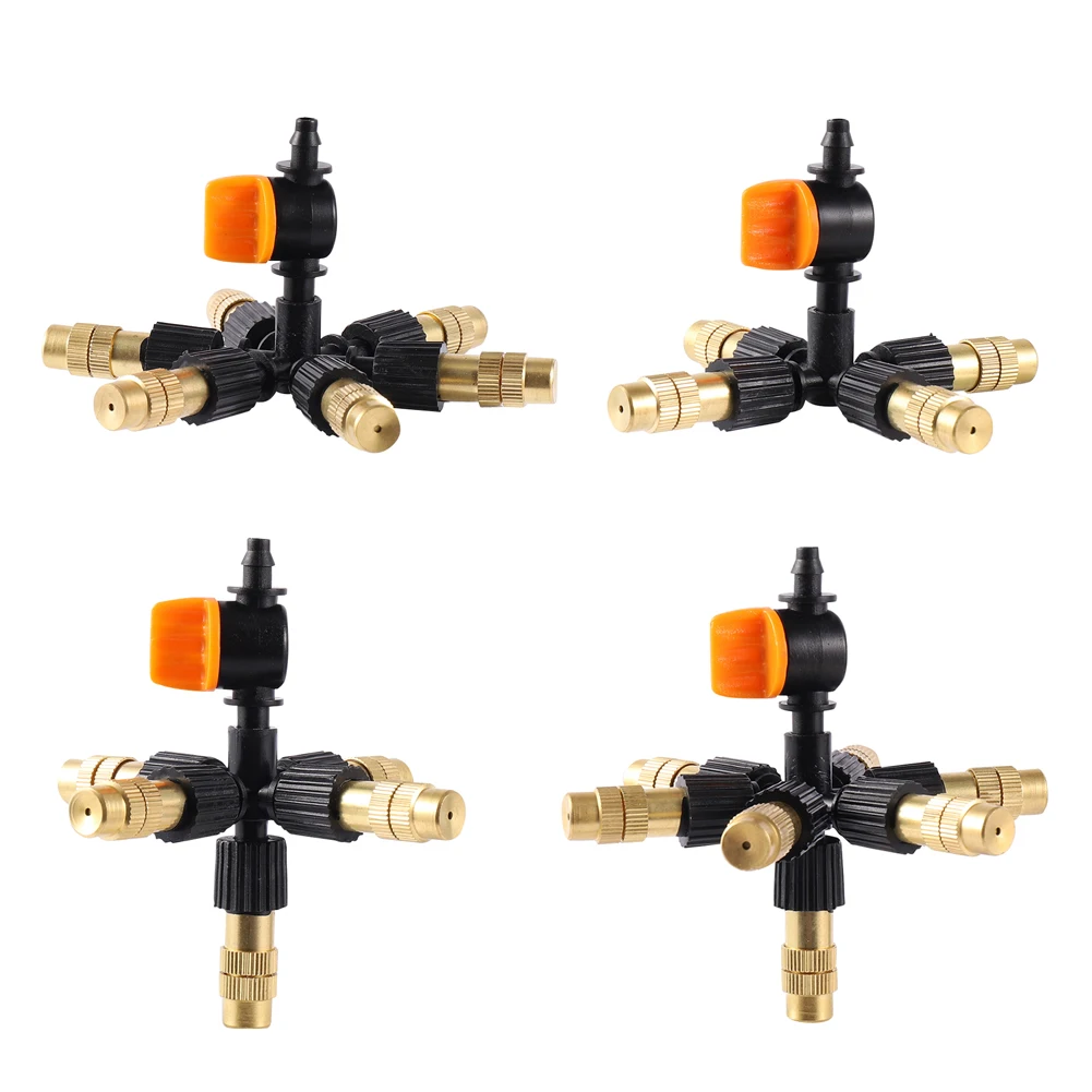 Hanging With Valve  4/5/6/7 Way Brass Misting Nozzle Adjustable Atomization Cooling Sprinkler Kit Garden Flowerbed Watering Kit