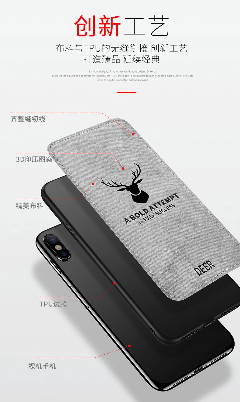 For Xiaomi Mi 9 8 Se 9Lite CC9E Case Soft Silicone+Hard fabric Deer Slim Protect Back Cover Case for xiaomi mi A1 A2 lite A3 F1