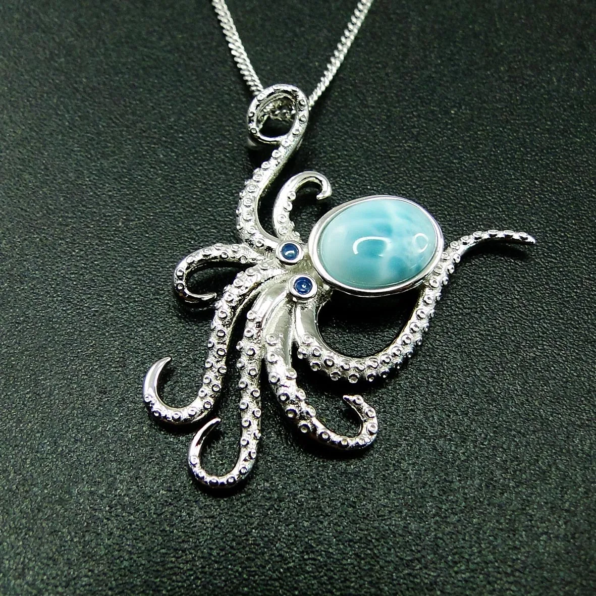 High Quality Real 925 Sterling Silver Octopus Natural Larimar Pendant Neckalce For Women Gift