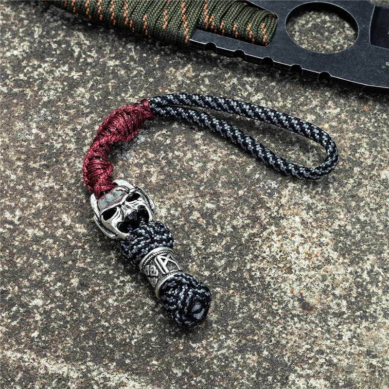 Viking Runes Keychain Braided Rope Vampire Metal Pendant Amulet  Handmade Outdoor Car Keyring Survival Jewelry Gift Dropshipping