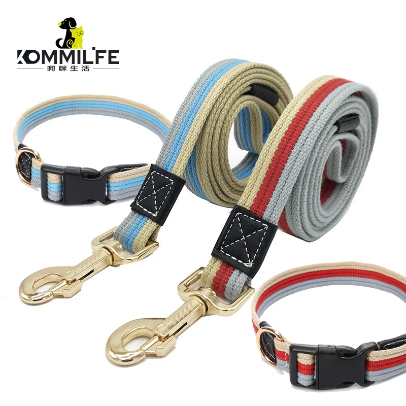 Thick Canvas Pet Dog Leash Collar Adjustable Dog Collar and Leash Set Dog Tracking Leash Collar Small Medium Large Dog Collars