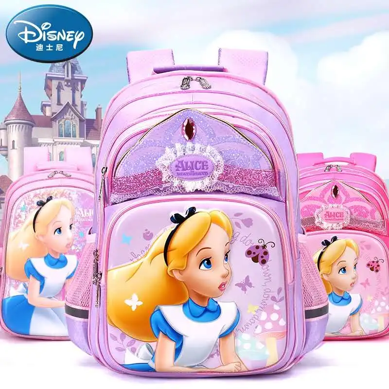 Disney Alice school bags for girls 3D cartoon backpack water proof large capacity primary school student shoulder bags mochilars