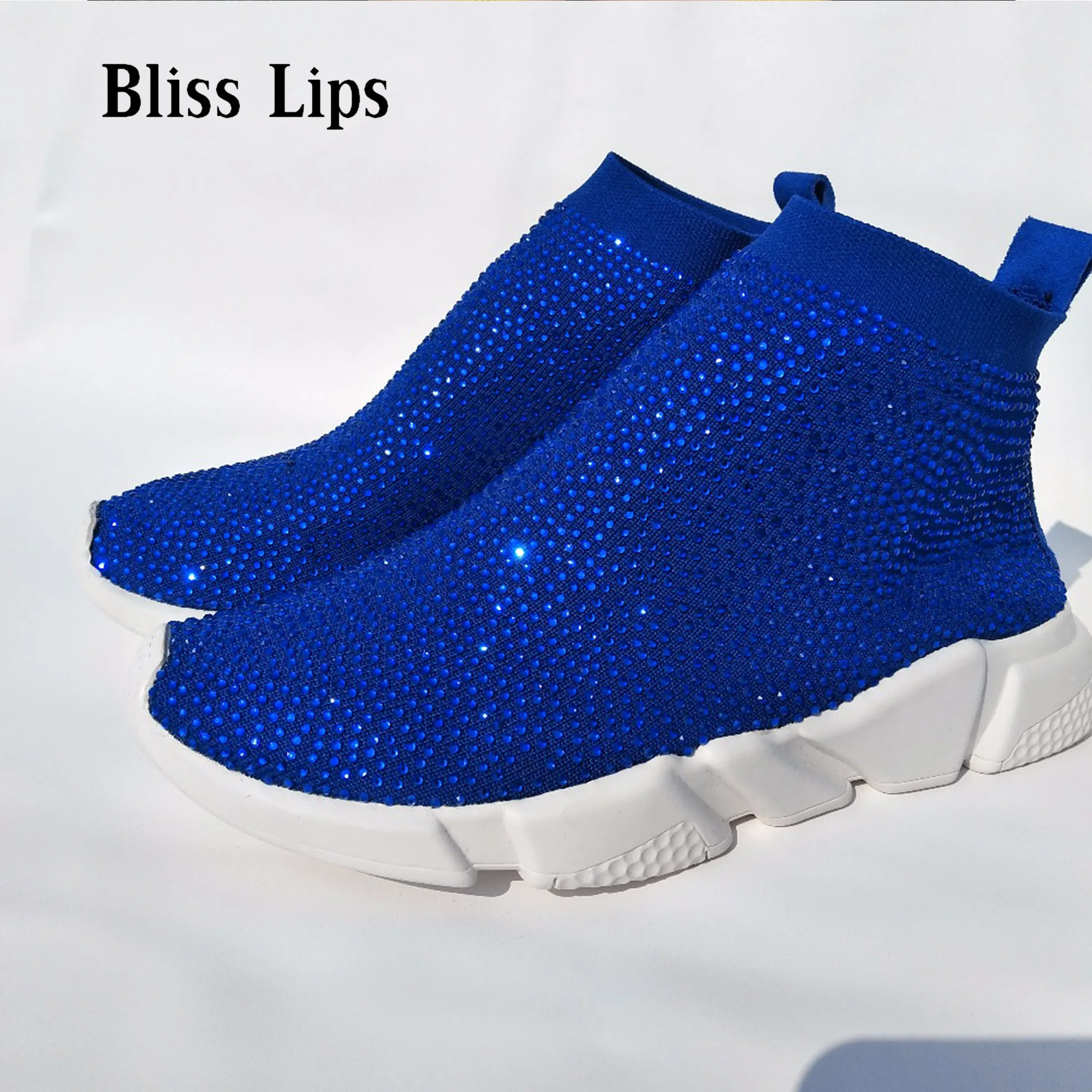 New Rhinestone Socks Sneakers Handmade Breathable Knitted Elastic Shoes Causal Women Men Shose кроссовки женские Size 34-45