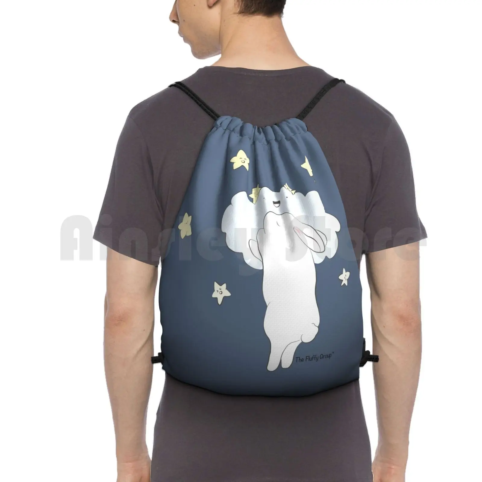 Sleepy Bunny Backpack Drawstring Bags Gym Bag Waterproof Sleepy Cloud Bunny Rabbit Animals Night Sleep Pastel Kawaii Cute