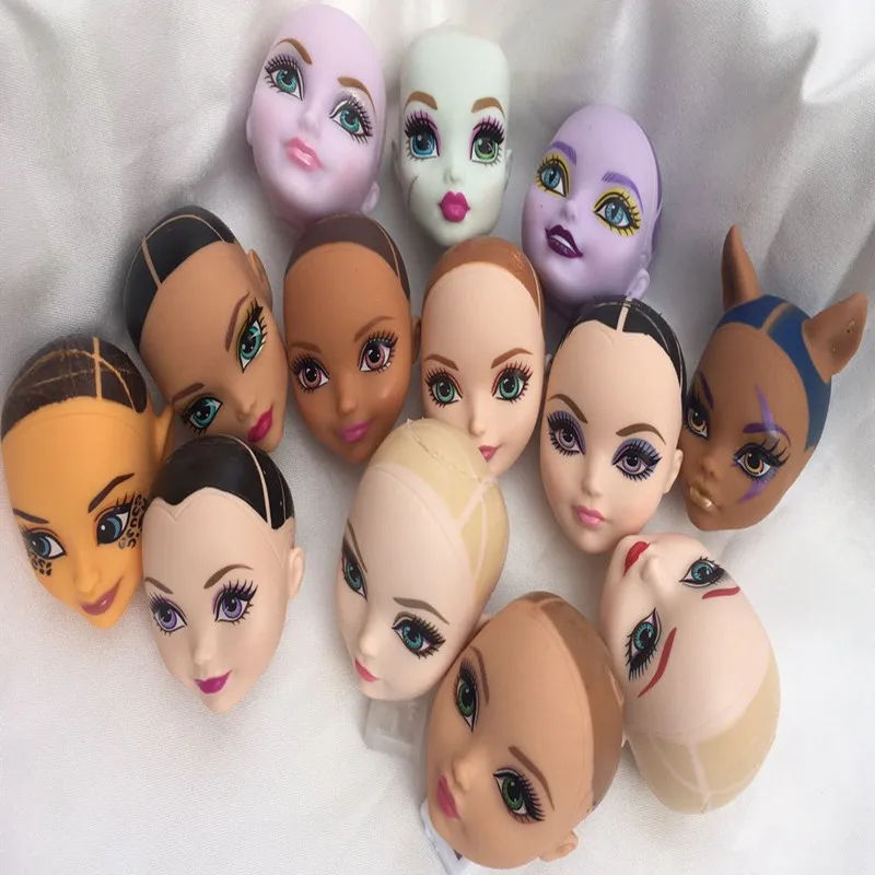 Monstering High Doll Bald Head Green Blue Brown White Skin Big Eyes Original Doll Heads Quality Joints Movable Doll Body Figures