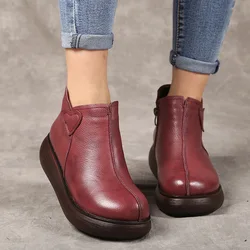 Xiuteng 2023 Winter Genuine Leather Ankle Boots Handmade Lady Platform Shoes Comfortable Casual Moccasins Side Zip Ankle Boots