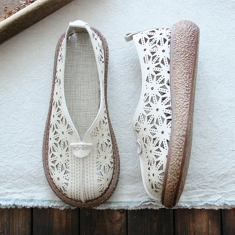 Careaymade-Literature and Art Retro Hollow out Round Head Thick Bottom Shoes,Cotton and Hemp Comfortable Casual Shoes