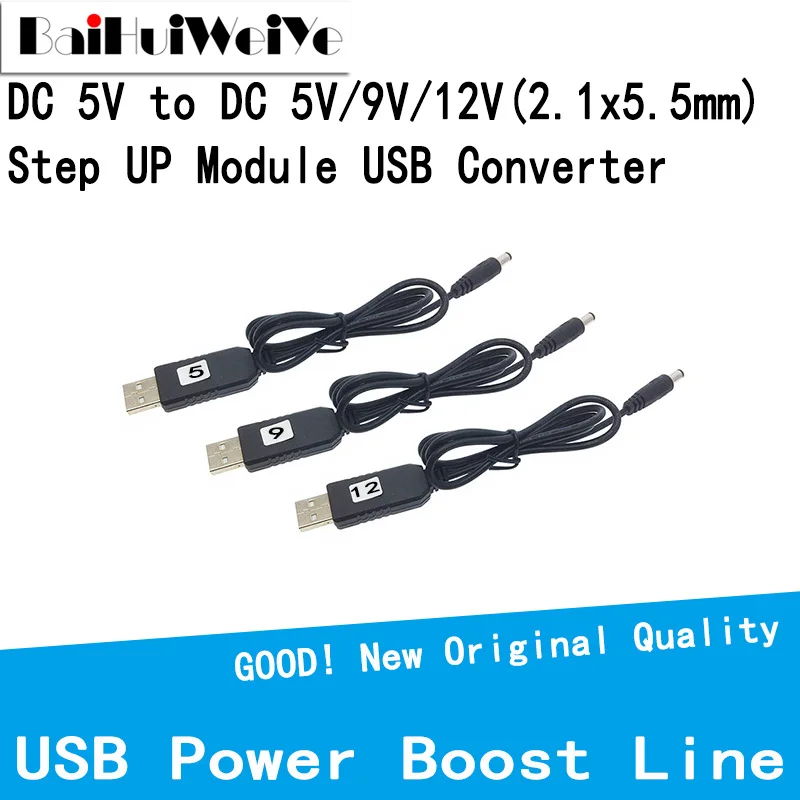 USB Power Boost Line DC 5V to DC 5V 9V 12V Step UP Module USB Converter Adapter Cable 2.1x5.5mm 2.1*5.5mm Plug Length 1m