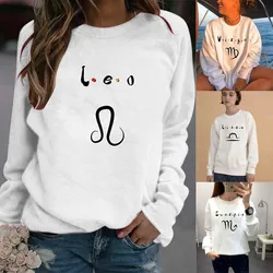 Women Spring and Autumn Print White Sweatshirts Long Sleeve O Neck Thin Sports Pullovers Female Tops