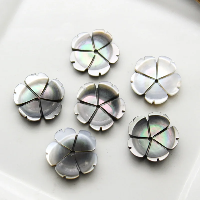 5pcs/bag natural black shell pearl shell carved bowl flower beads jewelry making DIY hair clip brooch earring jewelry accessory