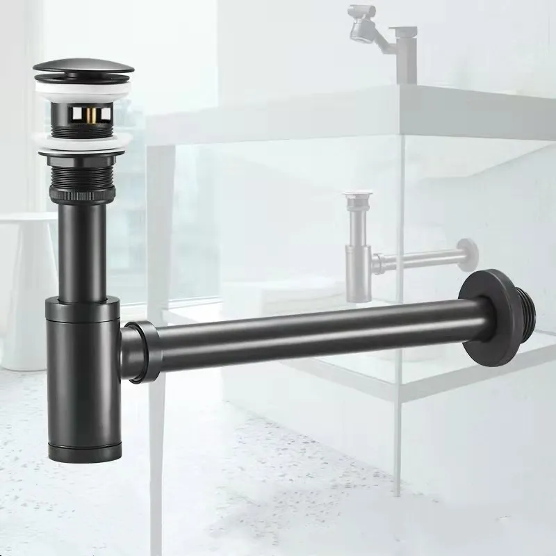 Wall Drain Water Pipe Into The Wall Wash Basin Pop Up Filter Fixture Launching Device Black Anti-odor Table Basin Sewer Drainage