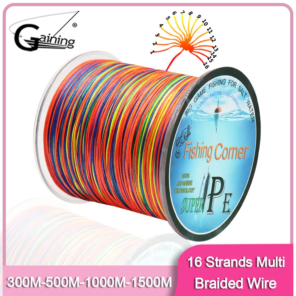 16 Strand Weaves Fishing Line 300M 500M 1000M 1500M Multicolor PE Braided Fishing Line Rope Multifilament Braid Wire 60LB-310LB