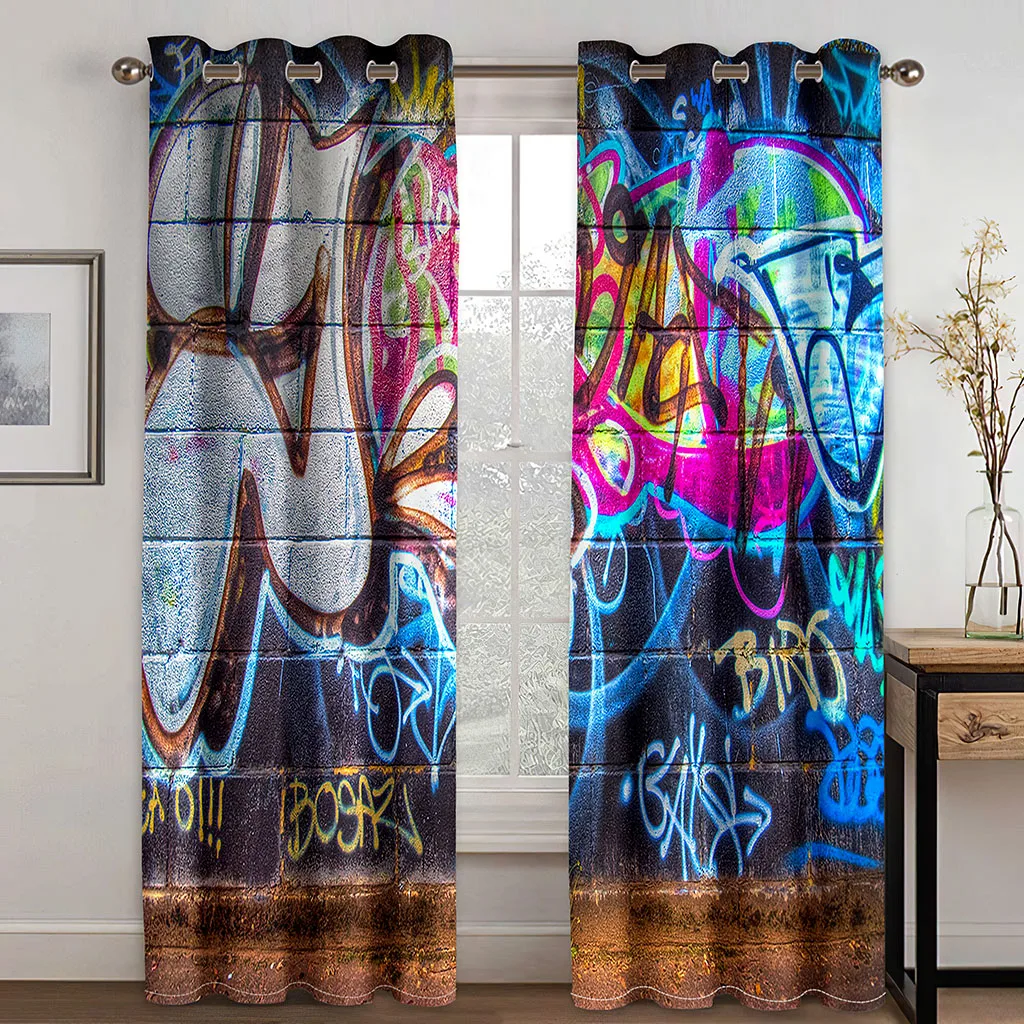 Colorful Graffiti Blackout Curtains for Living Room Drapes Decor Bedroom Darkening Window Curtains Cortinas Para La Sala カーテン