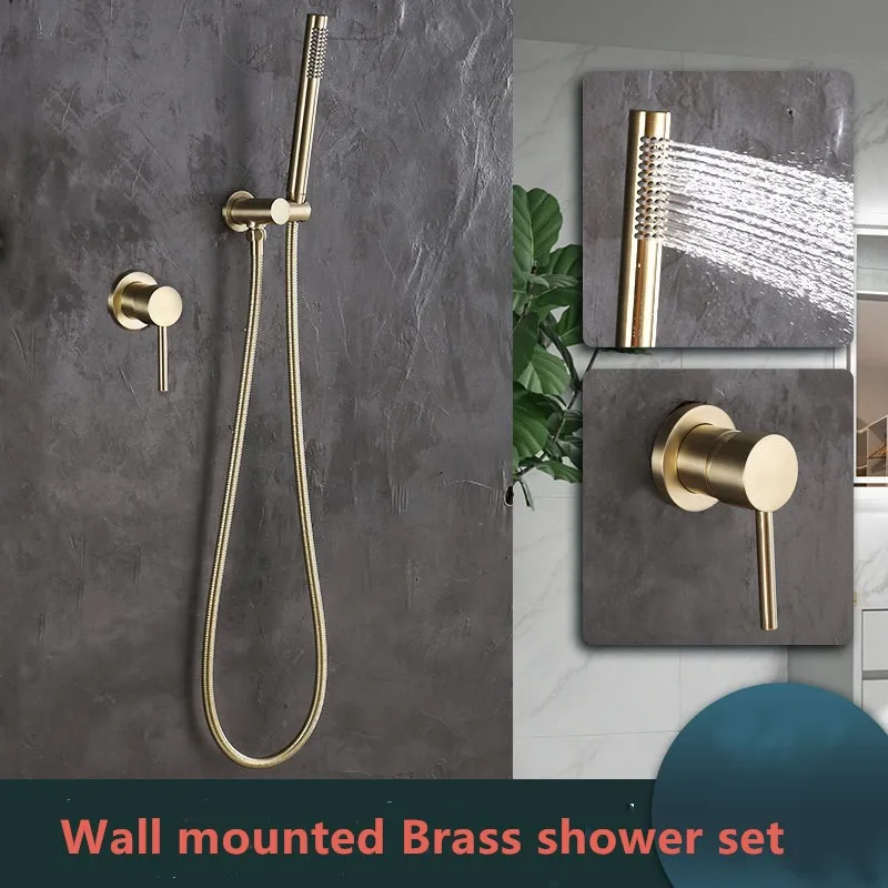 Wall mounted brass bathroom shower faucet set with cold hot water brass mixer valve brass shower holder handheld shower head