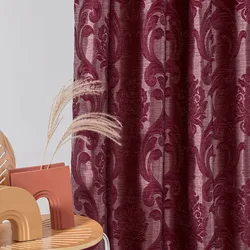 Red Semi Blackout Curtains Jacquard Christmas Window Treatment Curtains Shades For Living Room Bedroom Curtains Fabric Drape