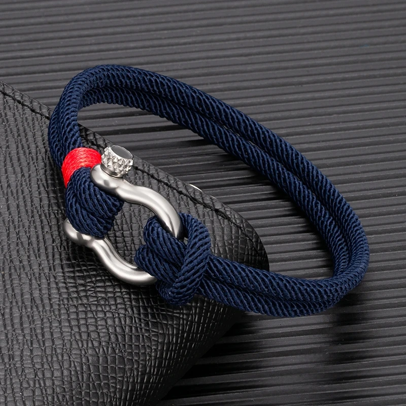 MKENDN Men\'s Nautical Double Strand Shackle Clasp Survival Bracelet Women Outdoor Camping Rescue Emergency Sailing Rope Jewelry