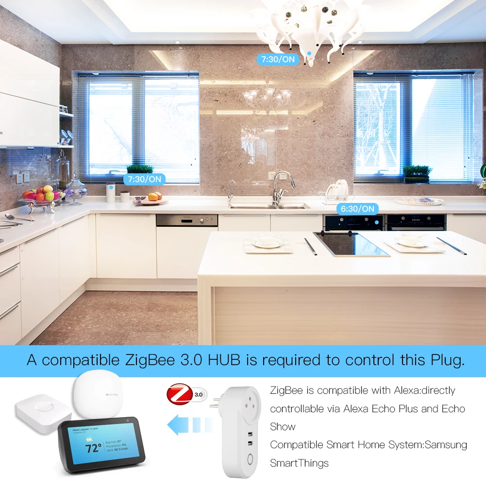 Tuya Smart Life Zigbee Israel Plug APP Wireless Control Tuya Zigbee 3.0 IL Socket Alexa Echo Voice Control Dual USB Charging