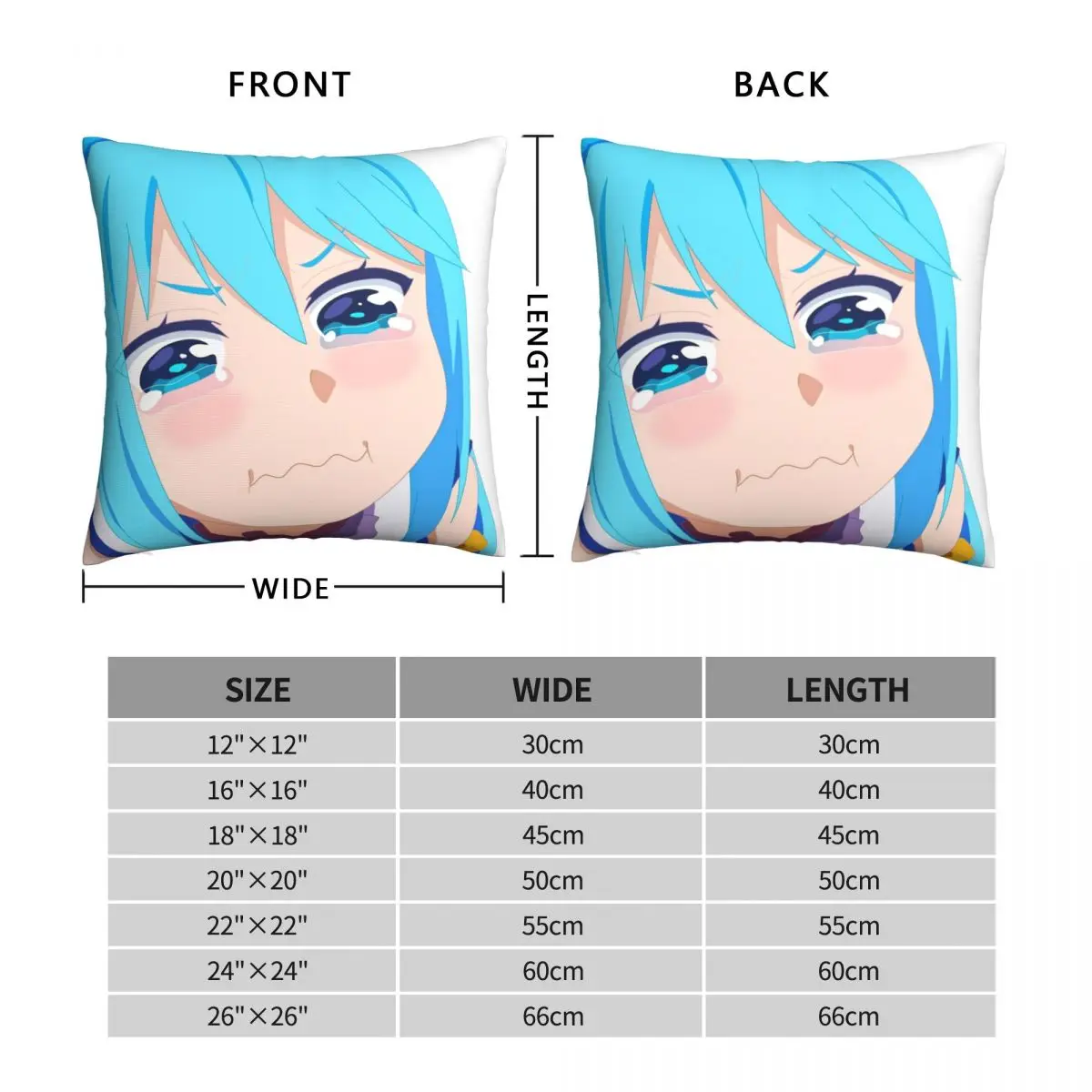 Konosuba Sad Aqua Square Pillowcase Polyester Linen Velvet Pattern Zip Decor Pillow Case Sofa Cushion Case 45x45