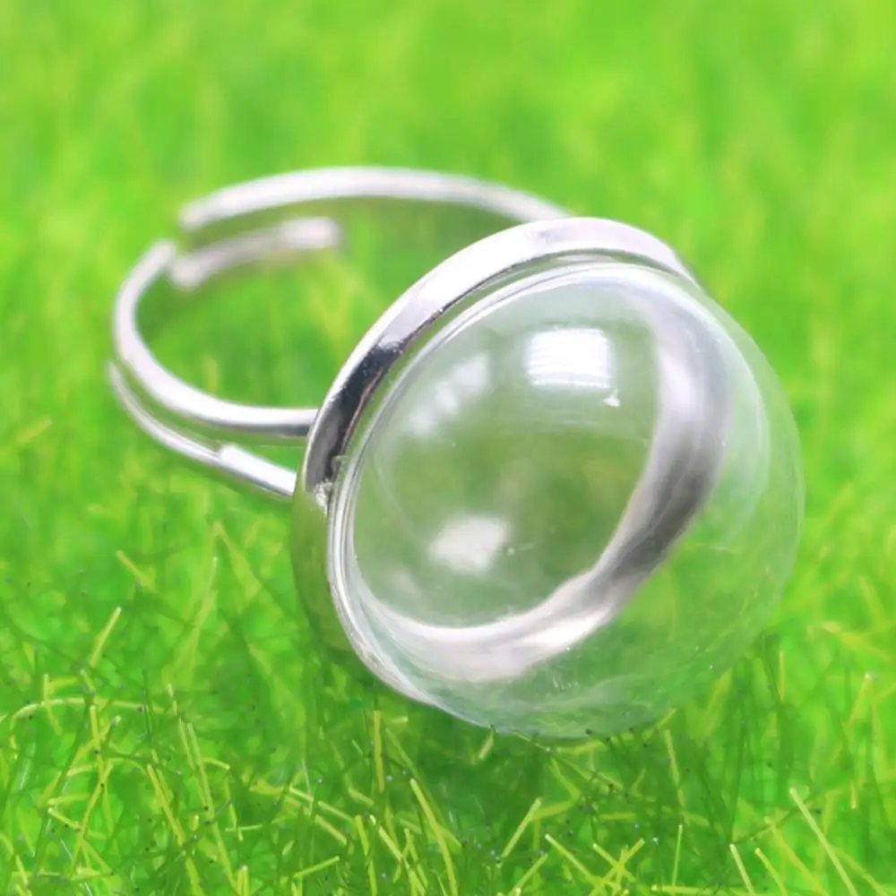 DIY Adjustable Silver-Tone Ring with 20mm Clear Glass Dome Terrarium - 1/2 Globe Bottle Mini TerrariuPendant for Necklace Craft