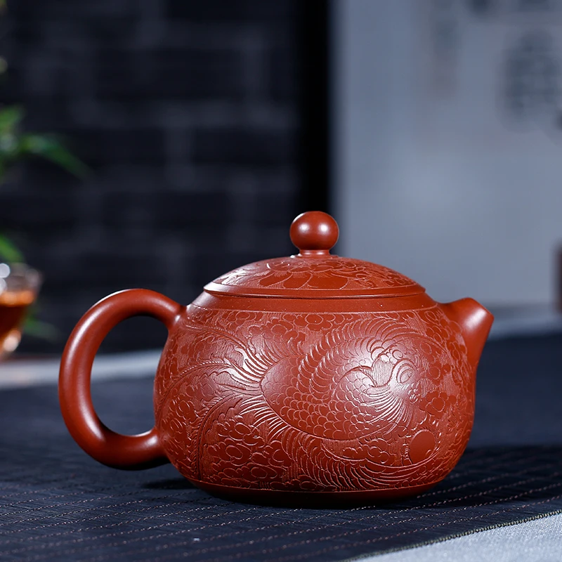 ★purple sand ore dahongpao all hand carved painting in extremely good fortune 200 ml xi shi pot ball hole of the water