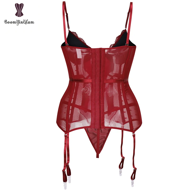 Removable Straps Lingerie Women\'s Amour Accent Lightly Padded Underwired Basque Corset Bustier With Suspenders