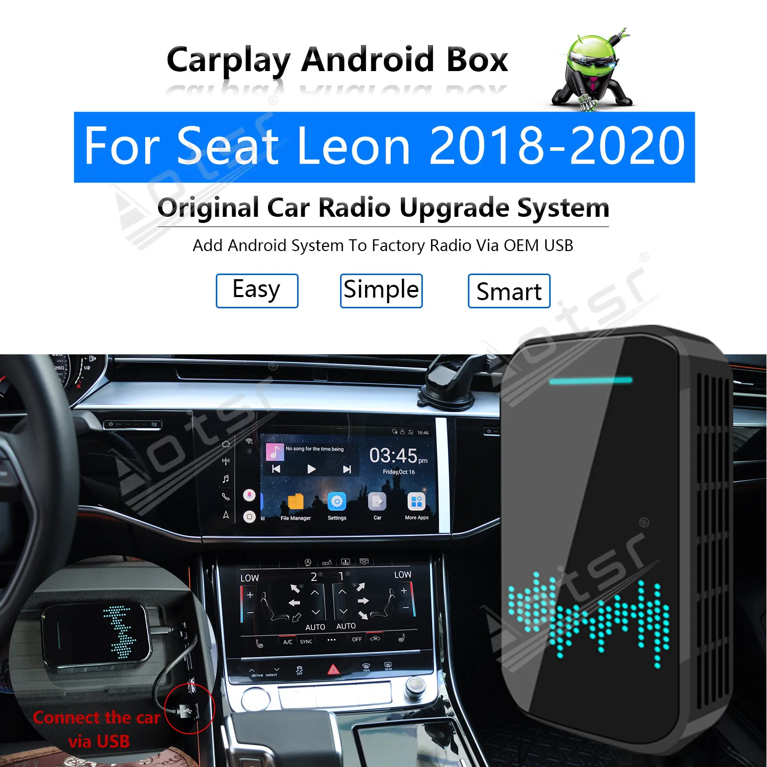 4+32GB For Seat Leon 2018 - 2020 Car Multimedia Player Android System Mirror Link Navi Map Apple Carplay Wireless Dongle Ai Box