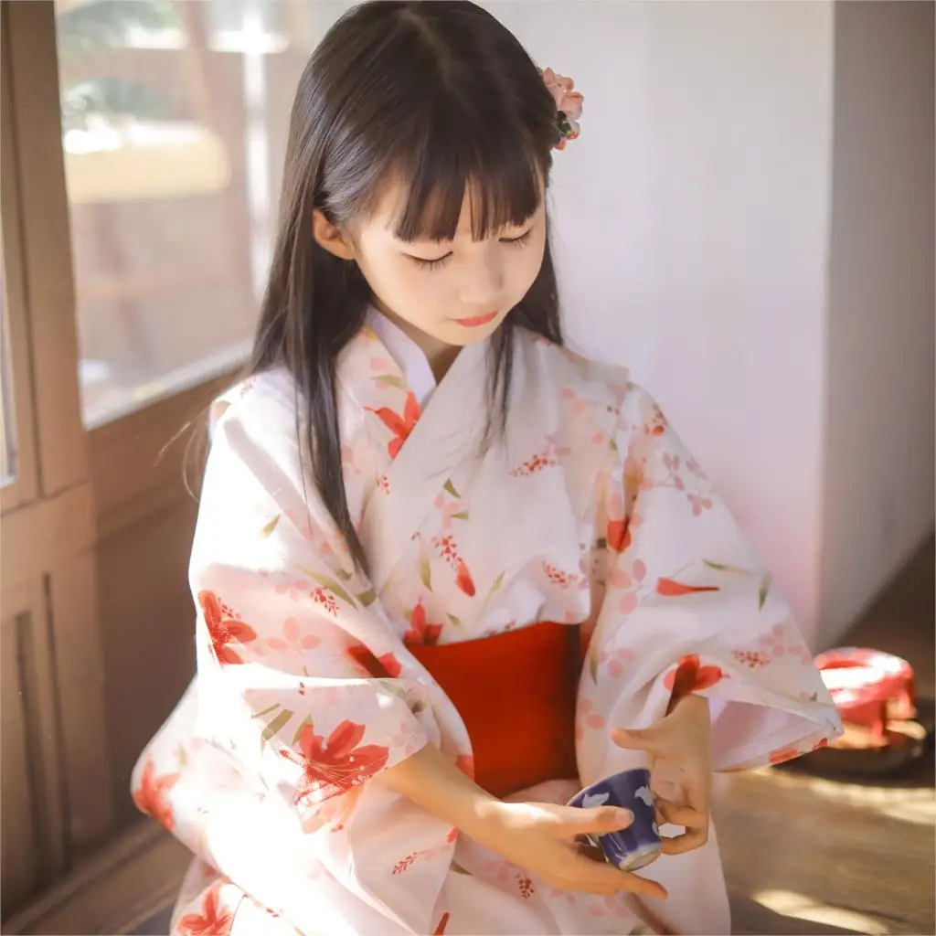 Japanese Traditional Style Children\'s Kimono Long Sleeve Kids Baby Girls Outfits Clothes Printed Yukata Costumes 1Pcs ZL890