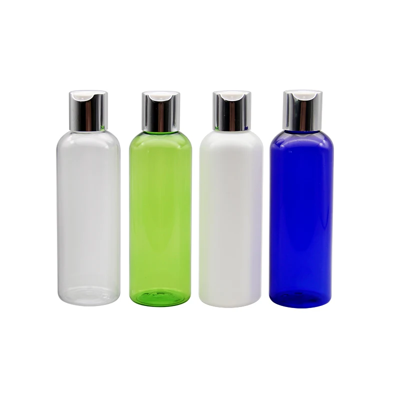 40pcs 200ML Silver Disc Screw Cap Cosmetics Bottle, Plastic Container,Blue Transparent Empty Liquid Soap Shampoo Bottles