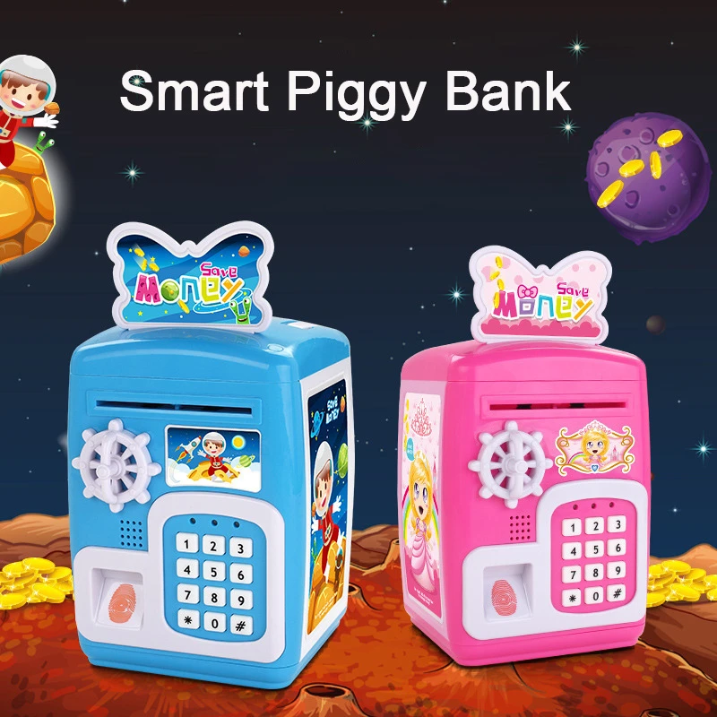 Electronic Piggy Bank ATM Password Money Box Fingerprint Coin Money Saving Box Safe Box Deposit Banknote Creative Gift Toys