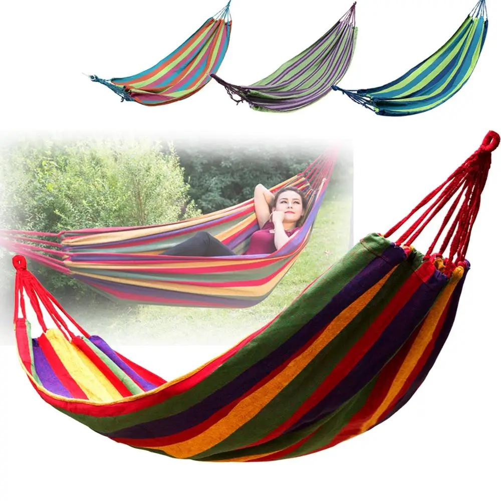 Outdoor Garden Back Yard Travel Camping Beach Stripe Hammock Hang Bed