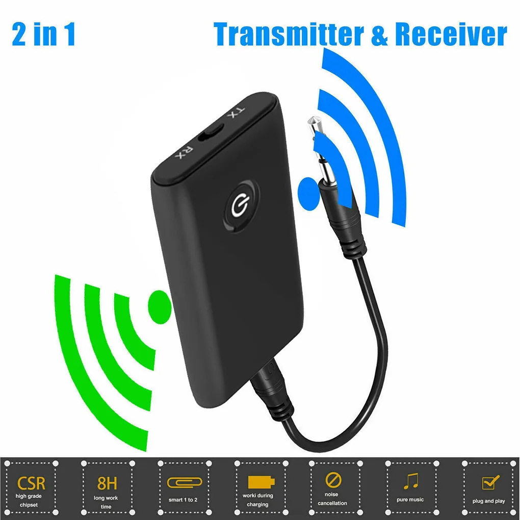 2 in 1 Wireless Bluetooth-compatible 5.0 Transmitter Receiver Chargable for TV PC Car Speaker 3.5mm AUX Hifi Music Audio Adapter