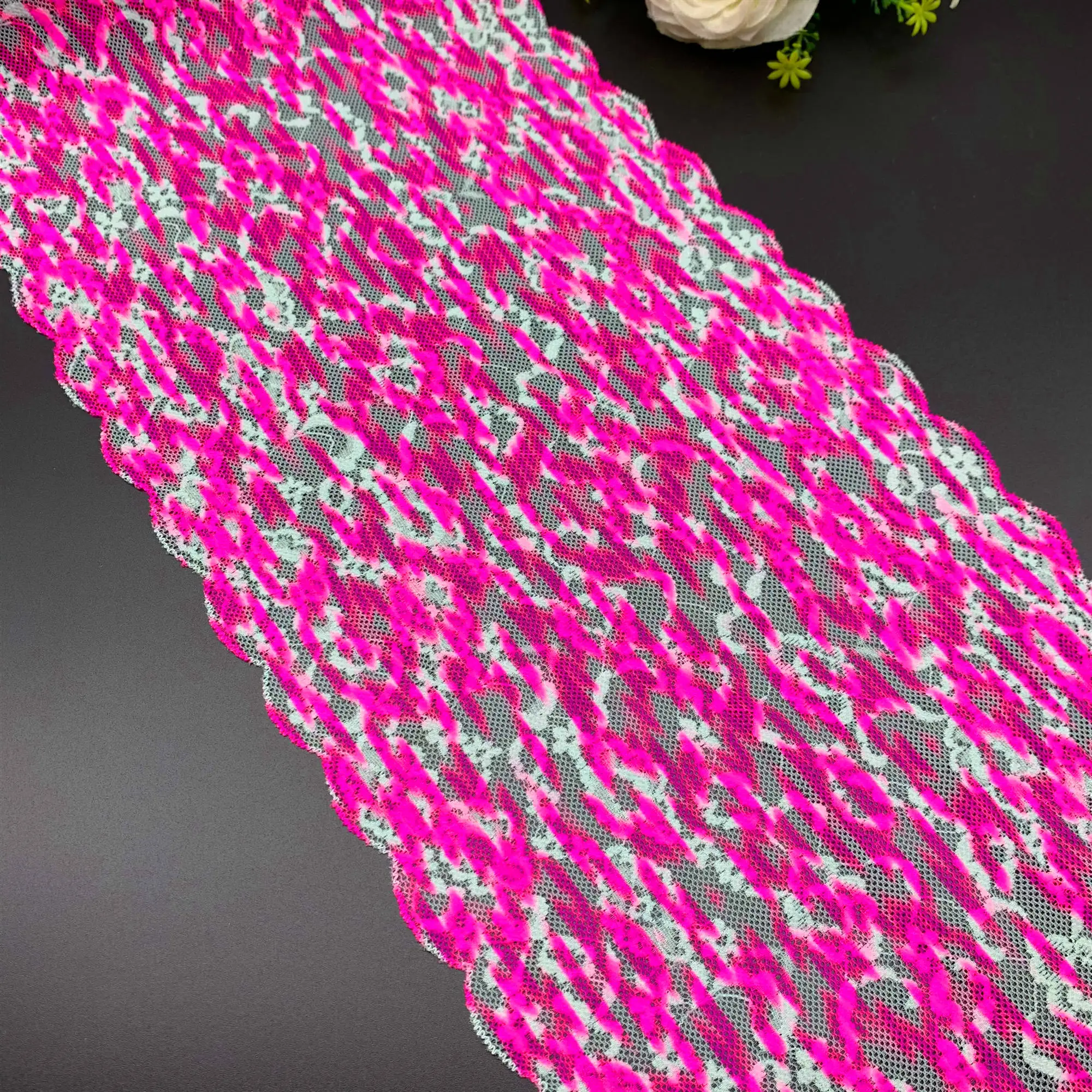 3y/lot 22.50cm 2-Tone Fuchsia White Elastic Lace Trim DIY Craft Sewing Supplies Dress Fabric Accessory Underware Lace Bikini