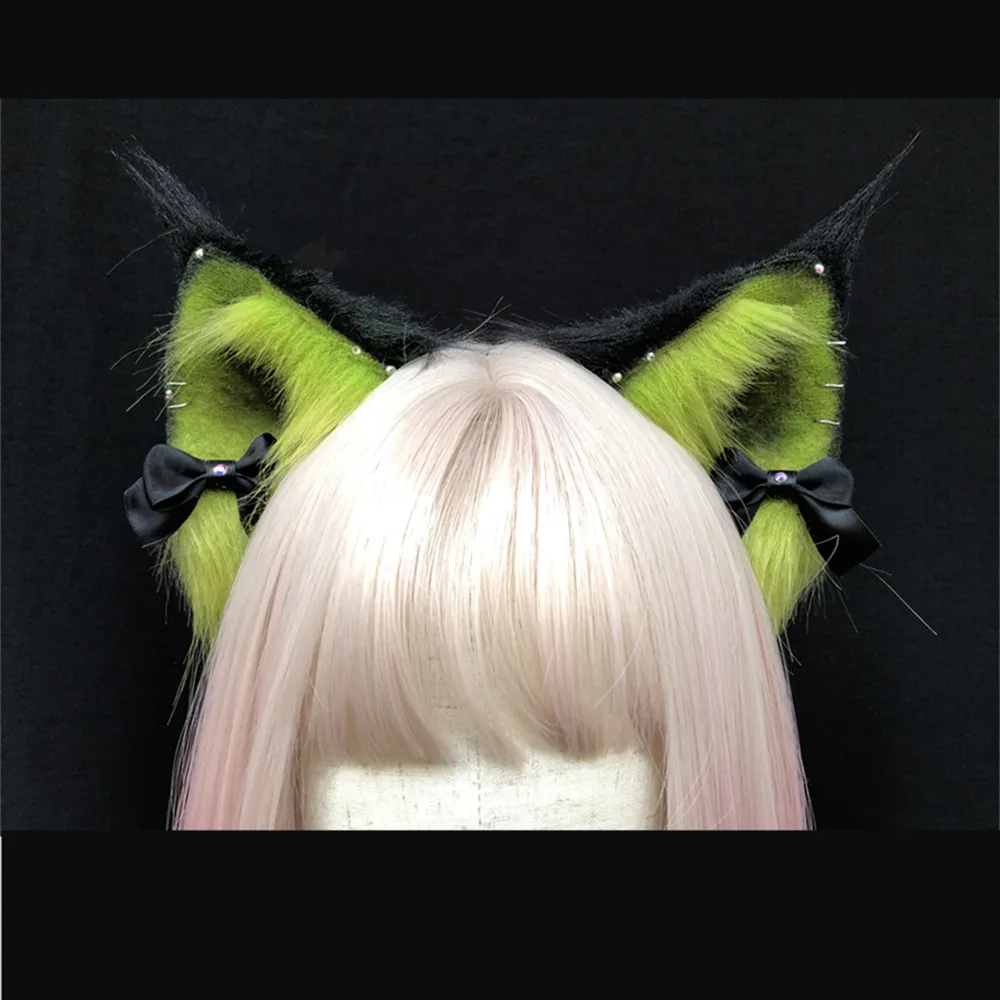 

Custom Made Halloween Series Black Green Cat Ears Hair Hoop Headwear Hand Made Work For KC Cosplay Party Costume Accessories