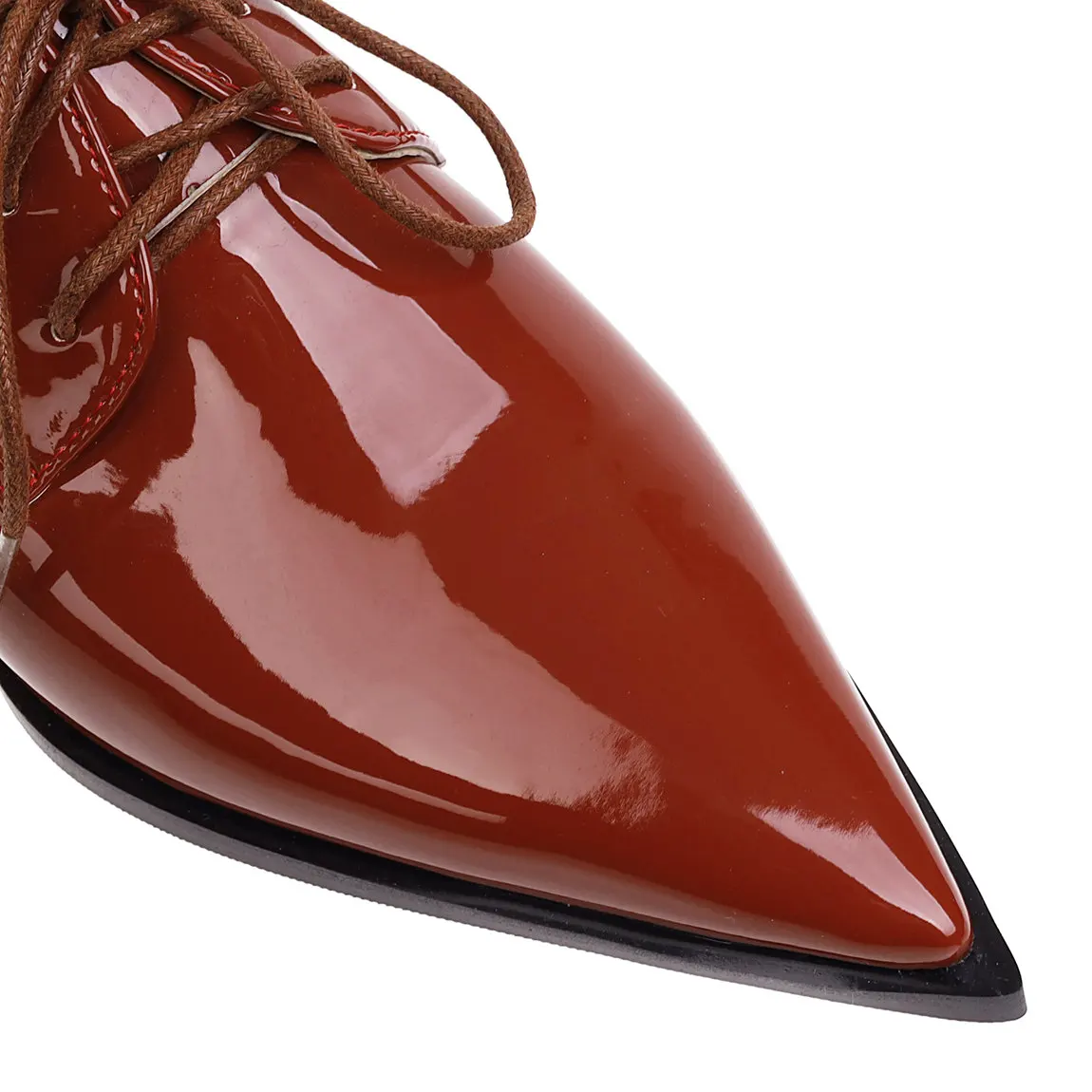 Plus Size Pointed Toe Lace Up Derbies Women Red Gold Patent Leather Flats Square Heels Office Party Lady Oxfords British Brogues